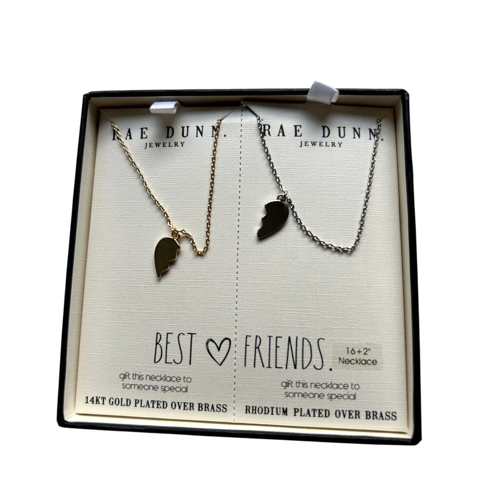 Rae Dunn Best Friends Half Heart Pendant Necklace Set 14KT Gold & Rhodium Gift